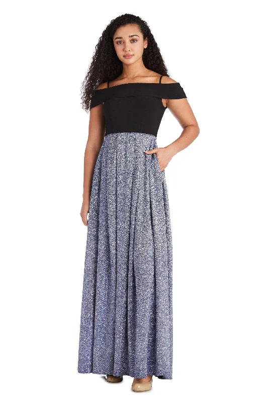 Bodycon dress with a transparent panel​Morgan & Co 12845 Long Off Shoulder Formal Dress