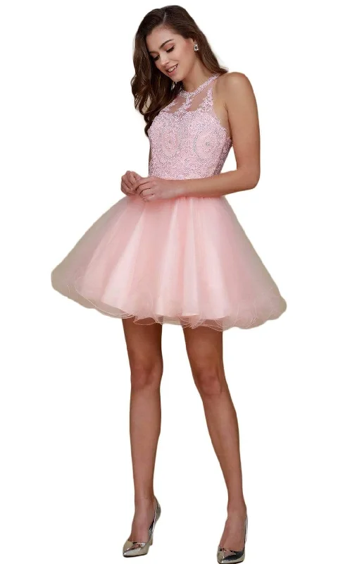 Cocktail dresses with off - the - shoulder designs and beaded accentsNox Anabel - B652 Sparkly Lace Applique Bodice Tulle Cocktail Dress
