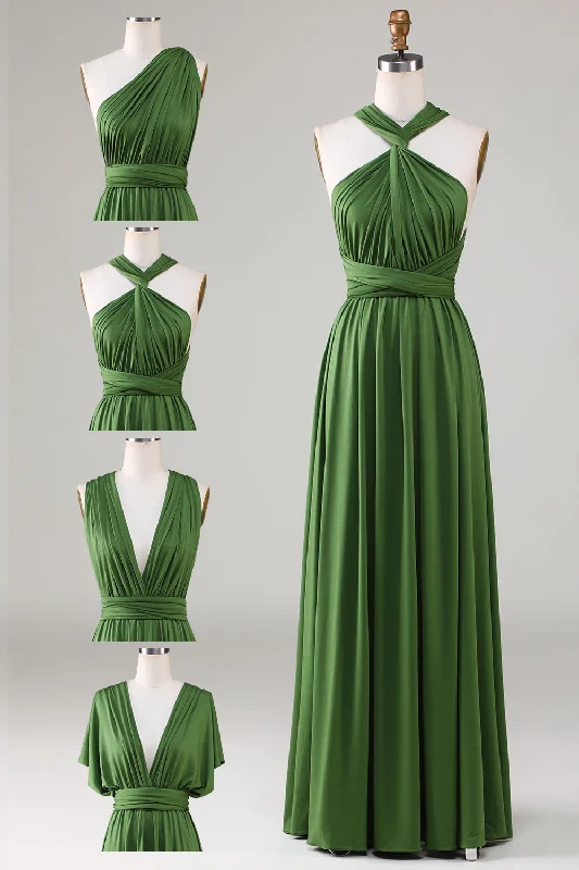 Wedding guest dresses with cut - out details and midi lengthsOlive Green Spandex Convertible Wear Long Bridesmaid Dress Wedding guest dresses with cut - out details and midi lengthsOlive Green Spandex Convertible Wear Long Bridesmaid Dress