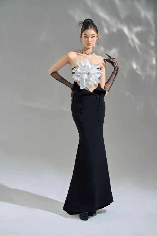 Party dresses with a criss - cross back design for a stylish detailPlante Mermaid Flower Applique Cotton Polyester Maxi Dress Party dresses with a criss - cross back design for a stylish detailPlante Mermaid Flower Applique Cotton Polyester Maxi Dress