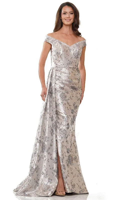 Halter - neck wedding guest dresses with beaded strapsRina di Montella RD2912 - Jacquard Off-Shoulder Long Gown Halter - neck wedding guest dresses with beaded strapsRina di Montella RD2912 - Jacquard Off-Shoulder Long Gown
