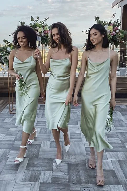Halter - neck wedding guest dresses with beaded strapsSage Spaghetti Straps Mid-Calf Simple Bridesmaid Dress Halter - neck wedding guest dresses with beaded strapsSage Spaghetti Straps Mid-Calf Simple Bridesmaid Dress