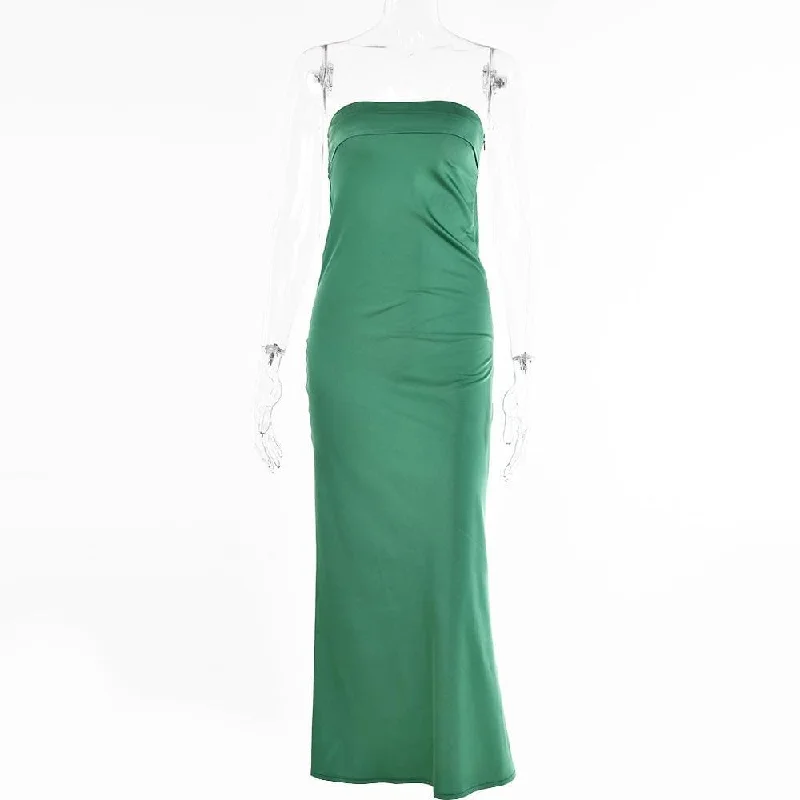 Cocktail dresses with a fringe detail and a sleeveless designBerryBetty - Satin solid sleeveless ruched backless zip-up tube dress