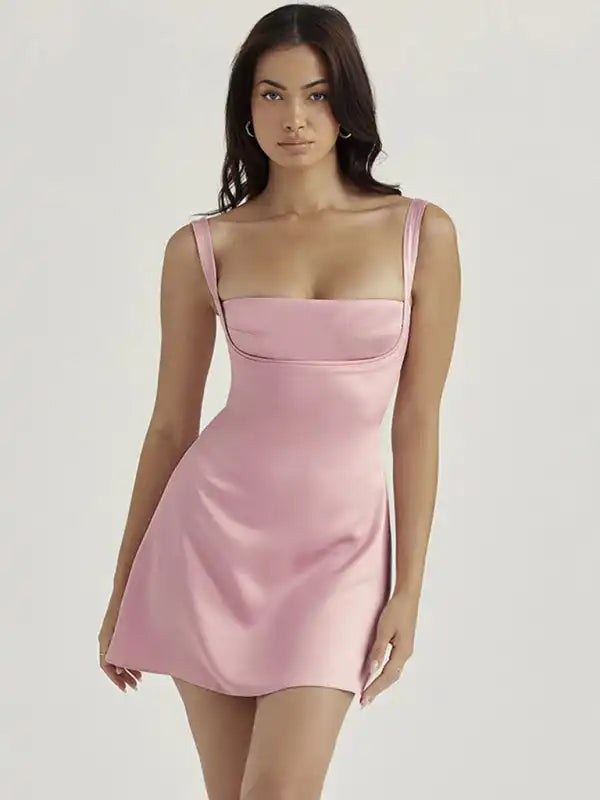 Cocktail dresses with a pom - pom trim and a short - sleeved styleSexy Spice Girls Sling Dress Satin Hollow Backless Short Skirt French Dress Cocktail dresses with a pom - pom trim and a short - sleeved styleSexy Spice Girls Sling Dress Satin Hollow Backless Short Skirt French Dress
