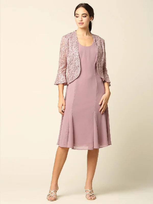 Short Mother of the Bride Two Piece Set Jacket Dress