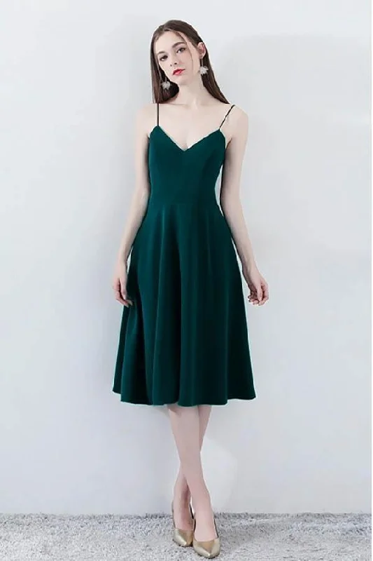 Empire - waist party dresses to accentuate the waistline​Simple Chic Dark Green Homecoming Dress V-neck with Straps PD094
