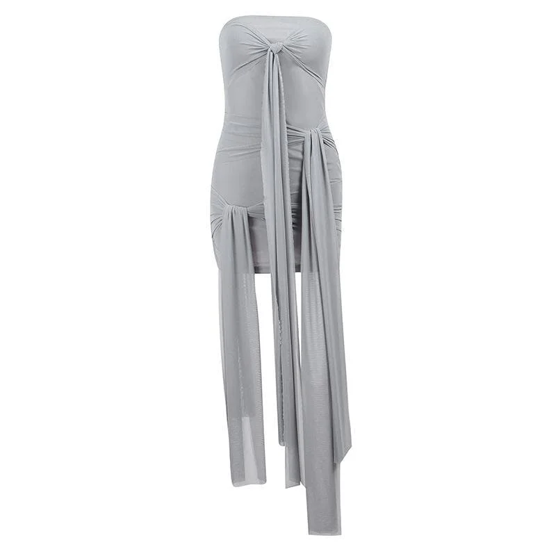 Ribbed - texture cocktail dresses with a cap - sleeve designBerryBetty - Solid mesh ruched self tie backless tube mini dress Ribbed - texture cocktail dresses with a cap - sleeve designBerryBetty - Solid mesh ruched self tie backless tube mini dress