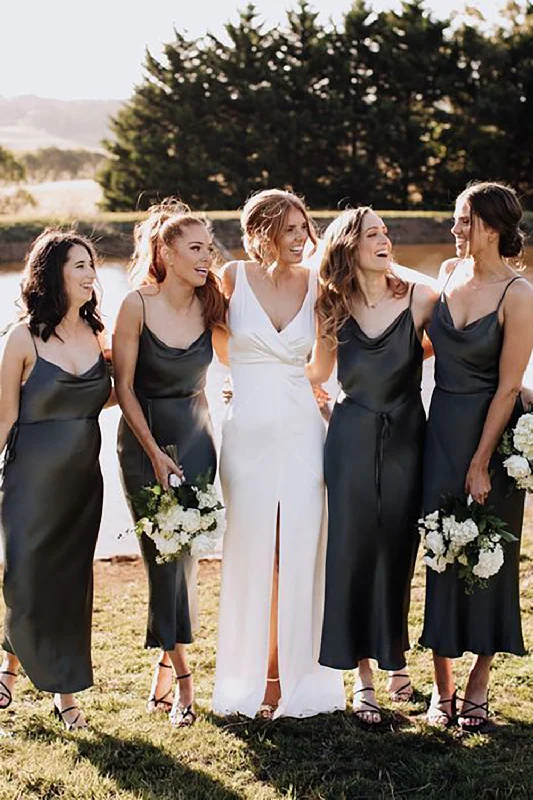 Wedding guest dresses with mesh panels and empire waistsSpaghetti Straps Sheath Dark Grey Simple Bridesmaid Dress Wedding guest dresses with mesh panels and empire waistsSpaghetti Straps Sheath Dark Grey Simple Bridesmaid Dress