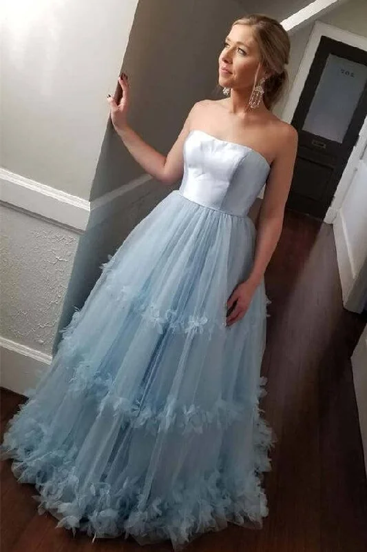 Party dresses with a metallic - thread embroidery for a luxurious touchStrapless A-line Light Blue Ball Gown Prom Dress Evening Dress PSK237 Party dresses with a metallic - thread embroidery for a luxurious touchStrapless A-line Light Blue Ball Gown Prom Dress Evening Dress PSK237