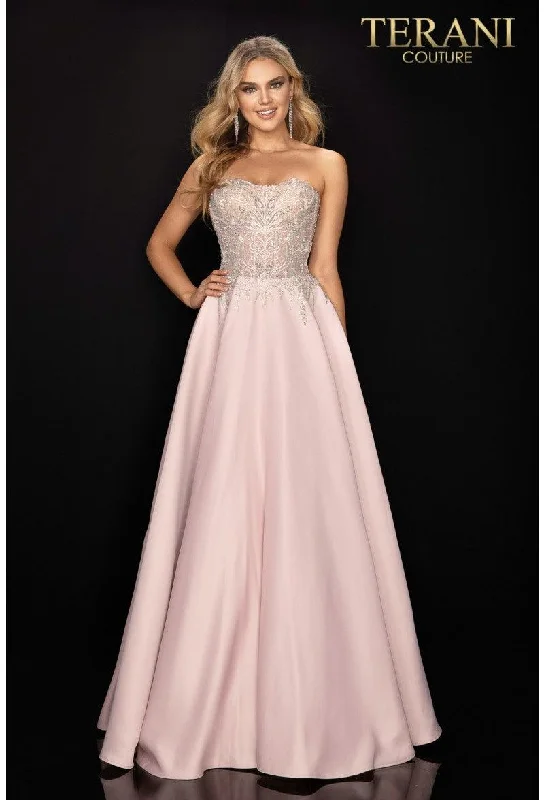 Bodycon dress with a peplum hem​Terani Couture 2011P1197 Long Strapless Prom Dress