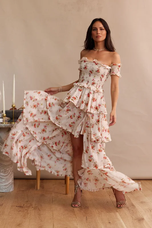 Wedding guest dresses with mesh panels and empire waistsThe Angelina Dress in Natural Dainty Floral - FINAL SALE Wedding guest dresses with mesh panels and empire waistsThe Angelina Dress in Natural Dainty Floral - FINAL SALE
