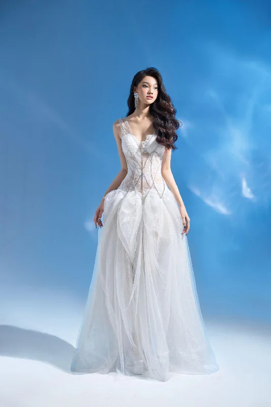 Party dresses with a metallic finish for a shiny and eye - catching effectTori Ball Gown Ruffled Mesh Maxi Dress Party dresses with a metallic finish for a shiny and eye - catching effectTori Ball Gown Ruffled Mesh Maxi Dress