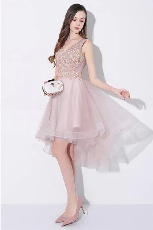 Retro - style party dresses inspired by the 1920s - 1980sTulle High Low V-neck Homecoming Prom Dress Sleeveless PD093 Retro - style party dresses inspired by the 1920s - 1980sTulle High Low V-neck Homecoming Prom Dress Sleeveless PD093