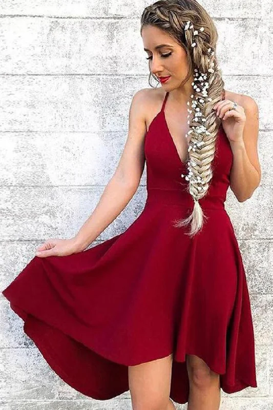Party dresses with a satin - lined interior for added comfortV neck Red Spaghetti Straps High-Low Short Homecoming Dresses PD100 Party dresses with a satin - lined interior for added comfortV neck Red Spaghetti Straps High-Low Short Homecoming Dresses PD100