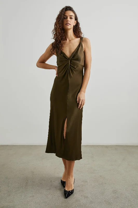 Polka - dot - printed wedding guest dresses with short sleevesVIVIANA DRESS - DARK MOSS Polka - dot - printed wedding guest dresses with short sleevesVIVIANA DRESS - DARK MOSS