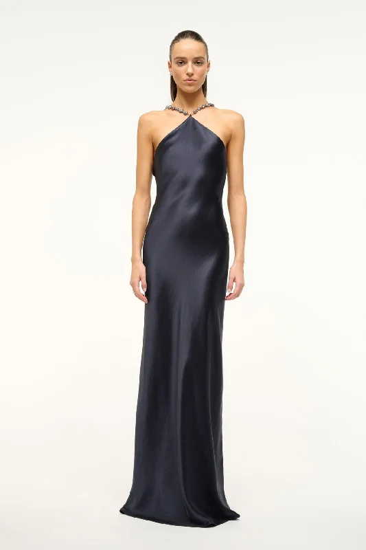 Formal dresses with tiered skirts and pearl embellishments for a luxurious feelCADENCE DRESS | NAVY