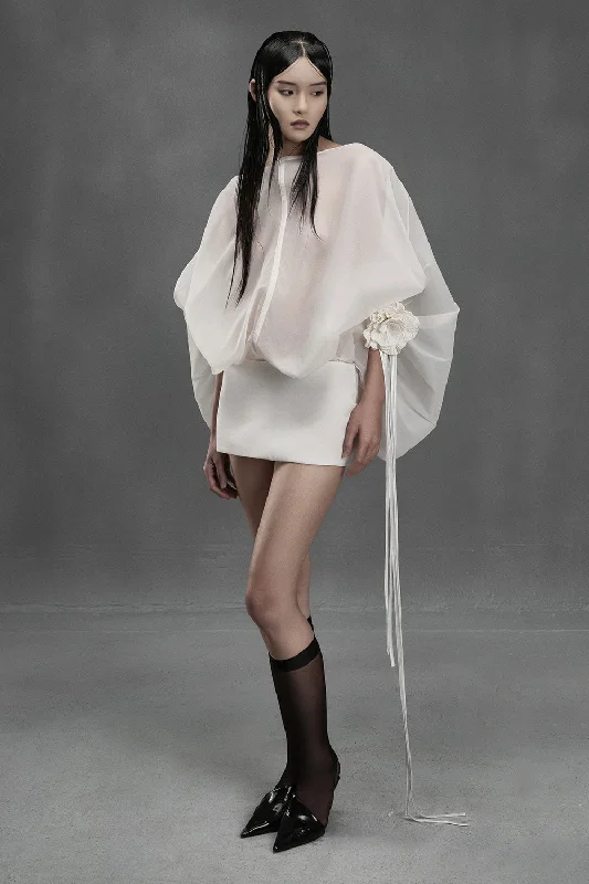 Party dresses with a mermaid silhouette for a figure - hugging fitCarp Blouson Boat Neck Chiffon Mini Dress Party dresses with a mermaid silhouette for a figure - hugging fitCarp Blouson Boat Neck Chiffon Mini Dress