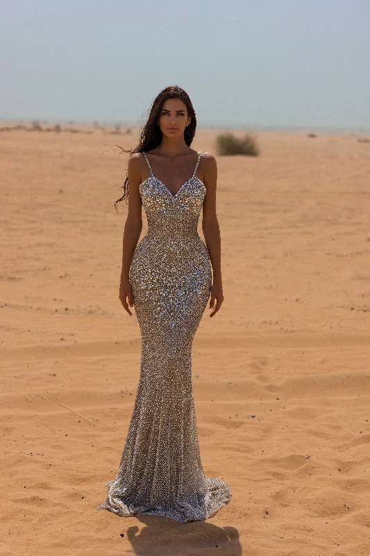 Formal dresses with embroidered panels and tulle overlays for a fairytale promChic and Holland HF110025