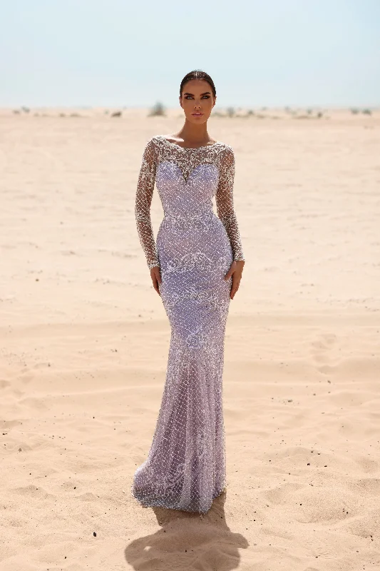 Prom dresses with cold - shoulder ruffled sleeves and floral prints for a romantic and fashionable styleChic and Holland HF110050
