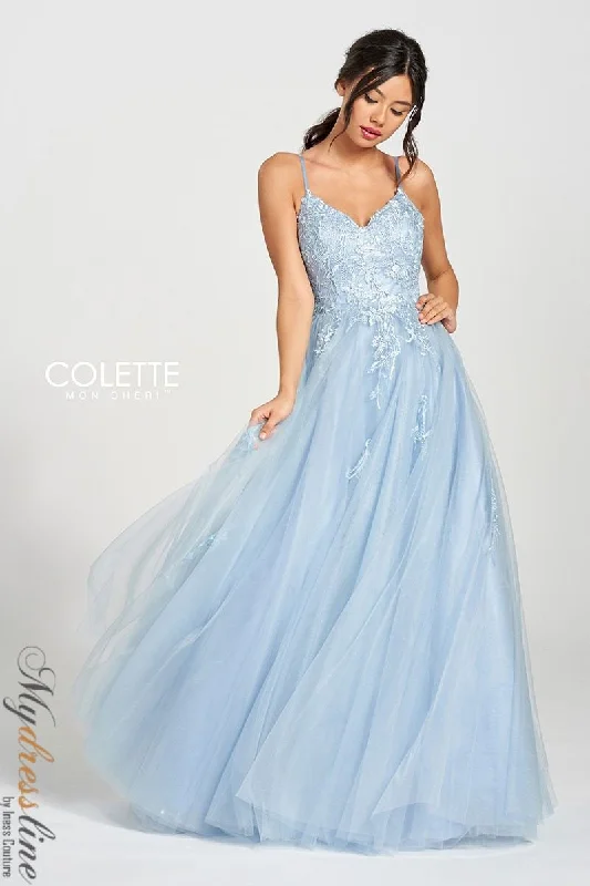 Formal dresses with off - the - shoulder sleeves and rhinestone accents for a sophisticated promColette CL12212 Formal dresses with off - the - shoulder sleeves and rhinestone accents for a sophisticated promColette CL12212