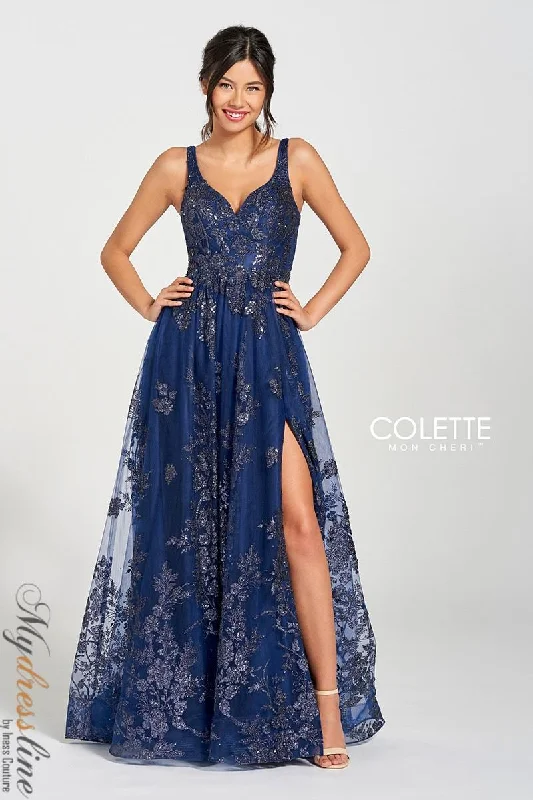 Prom dresses with tiered lace skirts and off - the - shoulder necklines for a feminine and elegant formal affairColette CL12215 Prom dresses with tiered lace skirts and off - the - shoulder necklines for a feminine and elegant formal affairColette CL12215