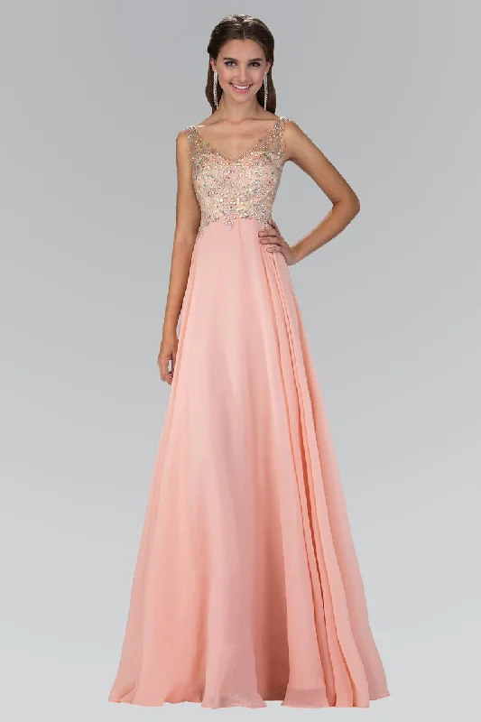 Prom dresses with side - slit pockets and solid - color fabrics for a practical and stylish formal lookElizabeth K - GL2116 Bejeweled V-Neck Chiffon Gown Prom dresses with side - slit pockets and solid - color fabrics for a practical and stylish formal lookElizabeth K - GL2116 Bejeweled V-Neck Chiffon Gown