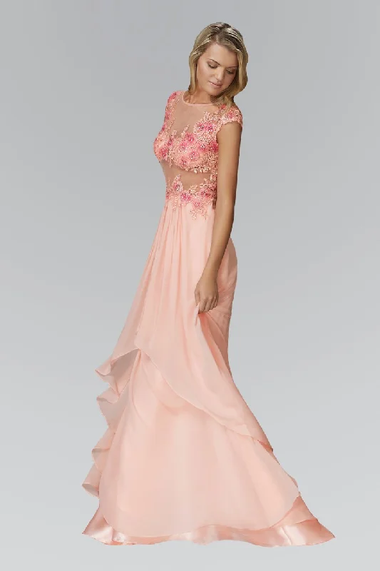 Prom dresses with lace - trimmed sleeves and empire - style waists for a flattering and vintage - inspired formal affairElizabeth K - GL2108 Embellished Bateau Neck A-Line Gown Prom dresses with lace - trimmed sleeves and empire - style waists for a flattering and vintage - inspired formal affairElizabeth K - GL2108 Embellished Bateau Neck A-Line Gown