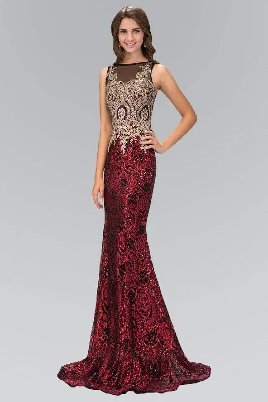 Prom dresses with one - shoulder designs and feather accents for a bold statementElizabeth K - GL1319 Embellished Illusion Bateau Neck Gown Prom dresses with one - shoulder designs and feather accents for a bold statementElizabeth K - GL1319 Embellished Illusion Bateau Neck Gown