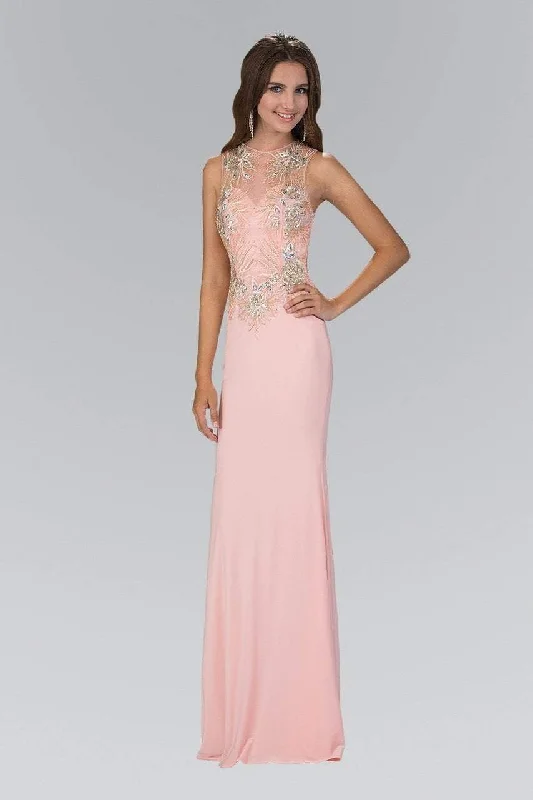 Prom dresses with lace - trimmed hems and off - the - shoulder necklines for a delicate lookElizabeth K - GL1343 Embellished Illusion Neck Jersey Gown Prom dresses with lace - trimmed hems and off - the - shoulder necklines for a delicate lookElizabeth K - GL1343 Embellished Illusion Neck Jersey Gown
