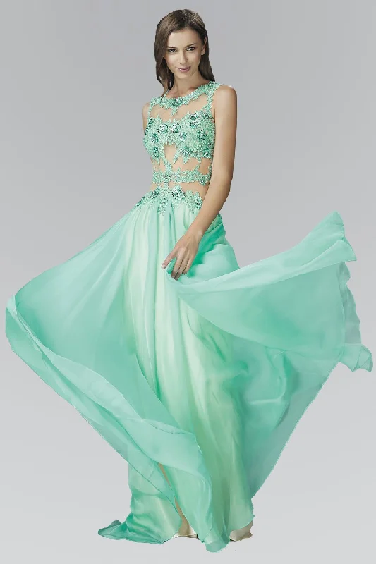 Formal dresses with embroidered panels and tulle overlays for a fairytale promElizabeth K - GL2065 Embellished Jewel Neck A-Line Gown Formal dresses with embroidered panels and tulle overlays for a fairytale promElizabeth K - GL2065 Embellished Jewel Neck A-Line Gown