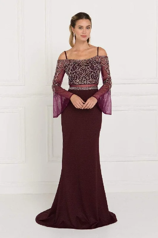 Long - train formal dresses in chiffon for a dramatic prom entranceElizabeth K - GL1500 Two Piece Sheer Dress with Bell Sleeves Long - train formal dresses in chiffon for a dramatic prom entranceElizabeth K - GL1500 Two Piece Sheer Dress with Bell Sleeves