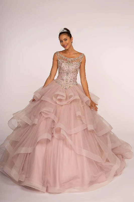 Formal dresses with high - low hems and floral embroidery for a unique prom styleElizabeth K - GL2517 Bead Embellished Ruffled Quinceanera Formal dresses with high - low hems and floral embroidery for a unique prom styleElizabeth K - GL2517 Bead Embellished Ruffled Quinceanera