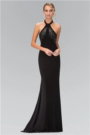 Formal dresses with halter necks and lace - up backs for a stylish promElizabeth K - GL1330 Halter Neckline Beaded Black Gown Formal dresses with halter necks and lace - up backs for a stylish promElizabeth K - GL1330 Halter Neckline Beaded Black Gown