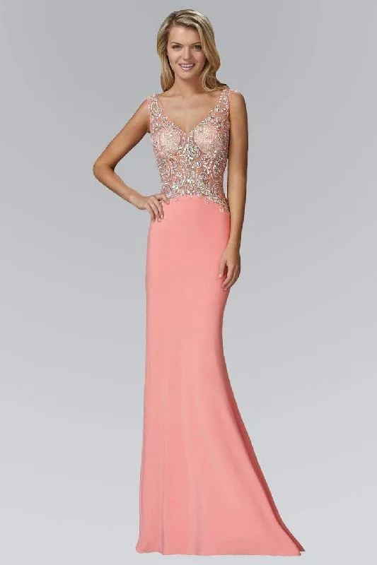 Prom dresses with illusion necklines and crystal embellishments for a formal affairElizabeth K - GL2128 Jewel Embellished V-Neck Gown Prom dresses with illusion necklines and crystal embellishments for a formal affairElizabeth K - GL2128 Jewel Embellished V-Neck Gown
