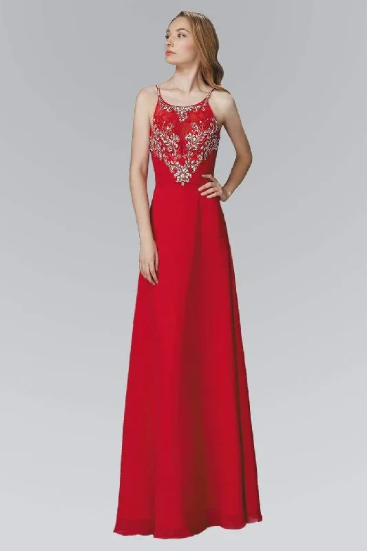 Formal dresses with cold - shoulder ruffled sleeves and floral prints for a romantic and trendy formal styleElizabeth K - GL2027 Jewel Illusion Ornate A-Line Gown Formal dresses with cold - shoulder ruffled sleeves and floral prints for a romantic and trendy formal styleElizabeth K - GL2027 Jewel Illusion Ornate A-Line Gown