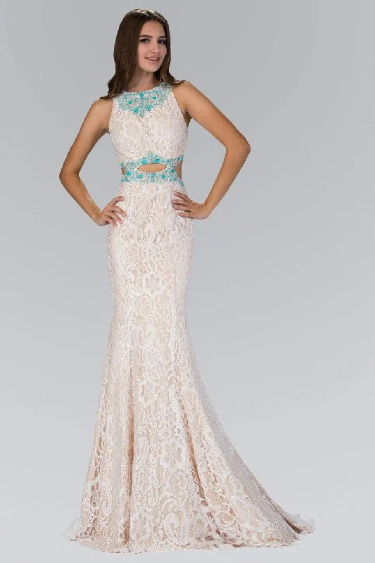 Sequined formal dresses with open backs for a sexy prom styleElizabeth K - GL1403 Jewel Neckline with Cutouts Lace Gown Sequined formal dresses with open backs for a sexy prom styleElizabeth K - GL1403 Jewel Neckline with Cutouts Lace Gown