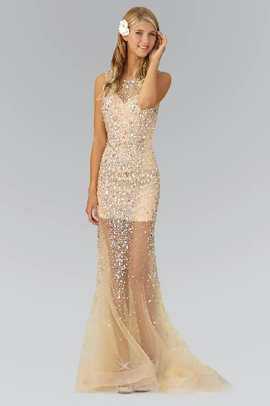 Prom dresses with ruched bodices and organza sleeves for a romantic lookElizabeth K - GL2084 Sleeveless Jewel Embellished Sheer Gown Prom dresses with ruched bodices and organza sleeves for a romantic lookElizabeth K - GL2084 Sleeveless Jewel Embellished Sheer Gown