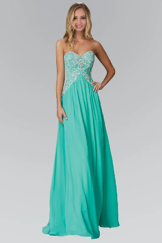 Ball - gown style formal dresses with sequined bodices for promElizabeth K - GL2036 Strapless Ornate Paisley Chiffon Gown Ball - gown style formal dresses with sequined bodices for promElizabeth K - GL2036 Strapless Ornate Paisley Chiffon Gown