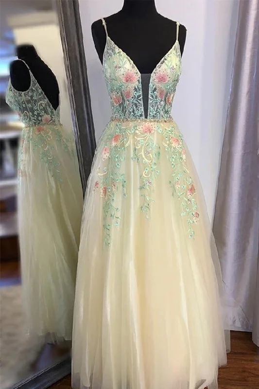 Party dresses with a lace overlay for a feminine touchGorgeous Straps A-Line Floral Embroidered Long Prom/Formal Dress PSK195 Party dresses with a lace overlay for a feminine touchGorgeous Straps A-Line Floral Embroidered Long Prom/Formal Dress PSK195