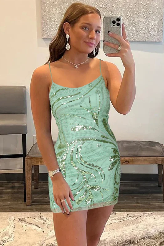 Party dresses with a unique neckline, like a sweetheart or square neckGreen Bodycon Lace Up Sequined Short Party Dress Party dresses with a unique neckline, like a sweetheart or square neckGreen Bodycon Lace Up Sequined Short Party Dress