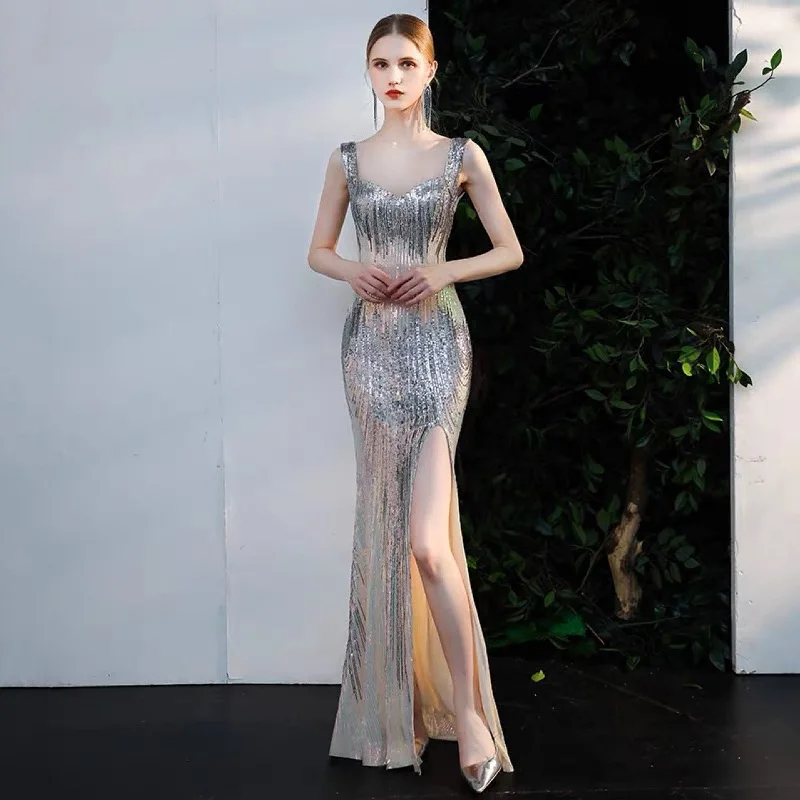 Ball - gown style formal dresses with sequined bodices for promhottest style sexy summer new fashion puff luxury high slit solid color elegant v neck square neck mermaid women Ball - gown style formal dresses with sequined bodices for promhottest style sexy summer new fashion puff luxury high slit solid color elegant v neck square neck mermaid women