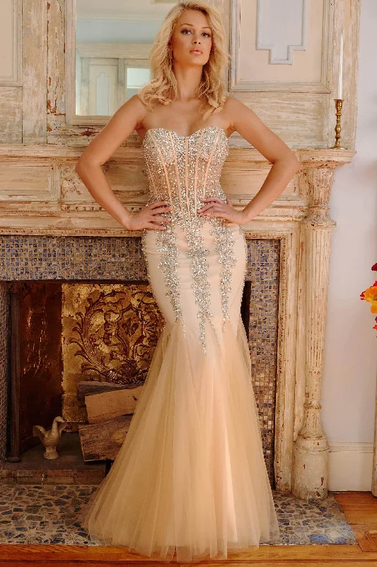Prom dresses with tiered ruffled sleeves and satin skirts for a feminine and voluminous lookJovani 5908 Strapless Sweetheart Corset Bodice Junior Prom Mermaid Gown Prom dresses with tiered ruffled sleeves and satin skirts for a feminine and voluminous lookJovani 5908 Strapless Sweetheart Corset Bodice Junior Prom Mermaid Gown