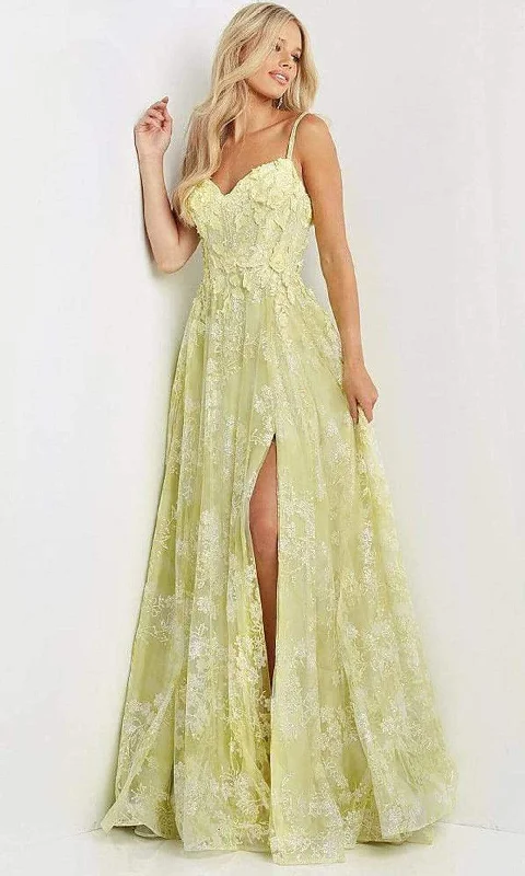 Sheath formal dresses with metallic thread detailing for a modern promJVN by Jovani - JVN08416 Leaf Motif A-line Slit Gown Sheath formal dresses with metallic thread detailing for a modern promJVN by Jovani - JVN08416 Leaf Motif A-line Slit Gown