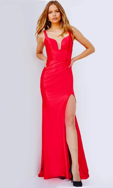 Tea - length formal dresses with lace trim for a semi - formal promJVN by Jovani JVN24198 - Sleeveless Strappy Back Prom Gown Tea - length formal dresses with lace trim for a semi - formal promJVN by Jovani JVN24198 - Sleeveless Strappy Back Prom Gown