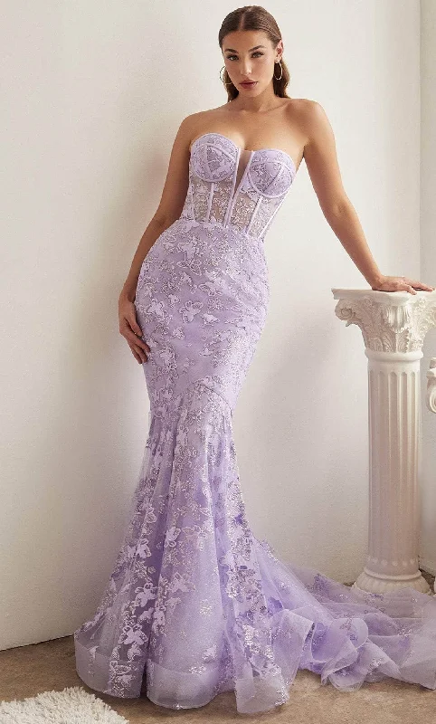 Prom dresses with geometric - cutout sleeves and flowing chiffon fabrics for a modern and airy lookLadivine CB099 - Strapless Butterfly Print Evening Gown
