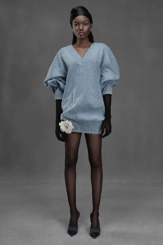 Party dresses with a ruched fabric for a textured and flattering effectLobster Cocoon Puffy Sleeved Jean Mini Dress Party dresses with a ruched fabric for a textured and flattering effectLobster Cocoon Puffy Sleeved Jean Mini Dress