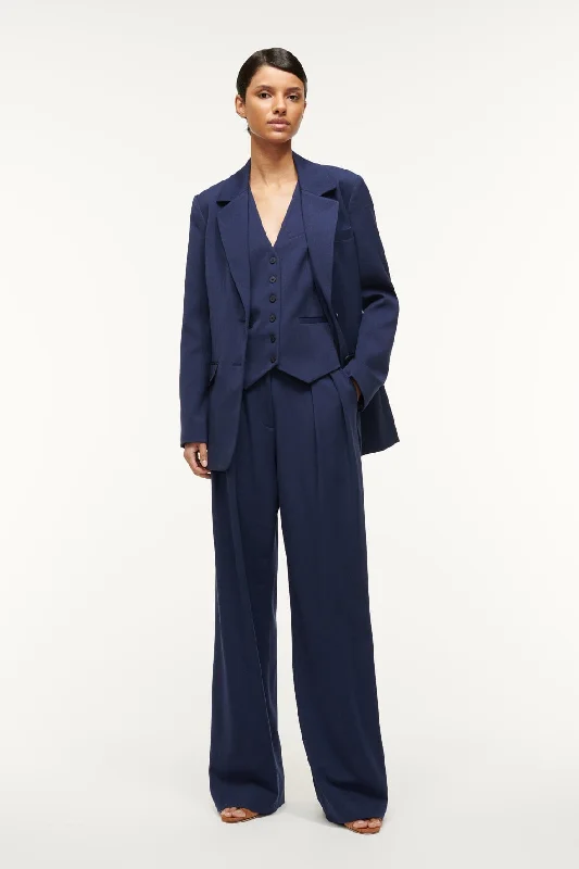 Formal dresses with tiered lace skirts and off - the - shoulder necklines for a feminine and elegant formal appearanceLUISA PANT | NAVY Formal dresses with tiered lace skirts and off - the - shoulder necklines for a feminine and elegant formal appearanceLUISA PANT | NAVY