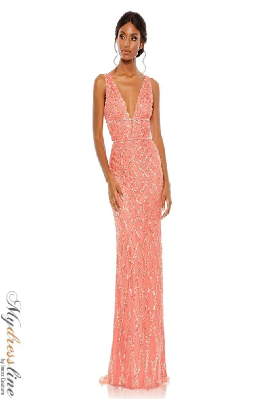 A - line formal dresses with beaded lace appliques for formal eventsMac Duggal 5669