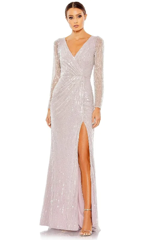 Prom dresses with tiered ruffled sleeves and satin skirts for a feminine and voluminous lookMac Duggal 93660 - Faux Wrap Sequin Evening Dress