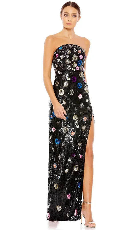 Prom dresses with side - slit skirts and beaded fringes for a glamorous appearanceMac Duggal 93695 - Inverted Scoop Sequined Long Gown